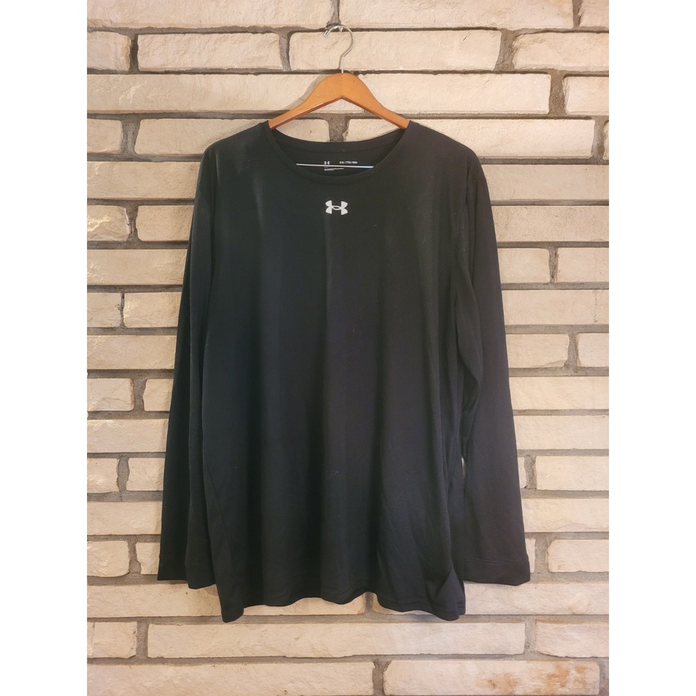 Mens Under Armour Black T Shirt Long Sleeve Crew Neck Polyester Stretch Size XXL